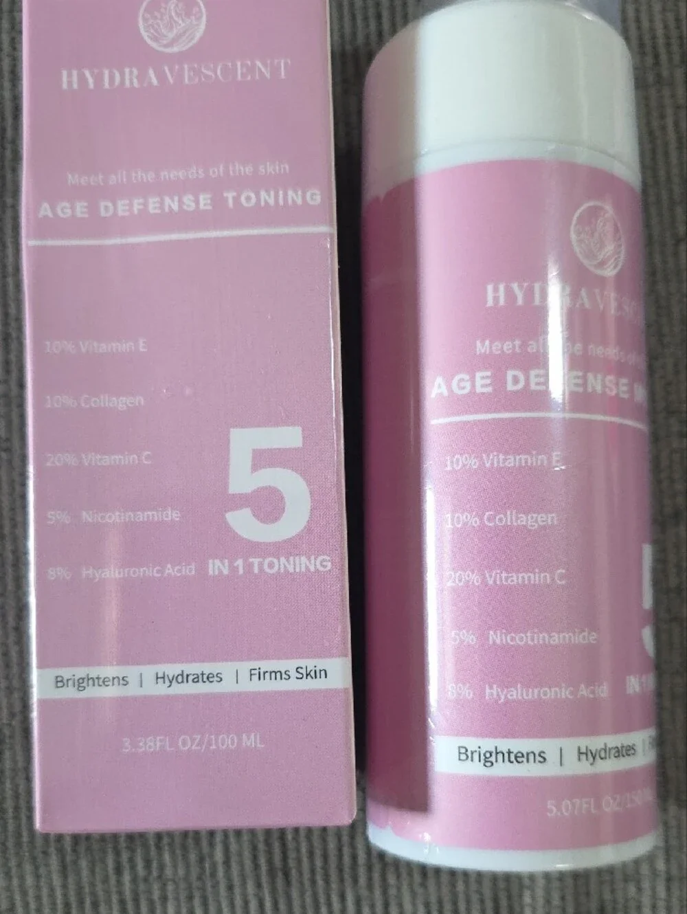 Hydravescent Age Defense 5-in-1 Skincare Collection- Toner, Mousse, Cream, Serum